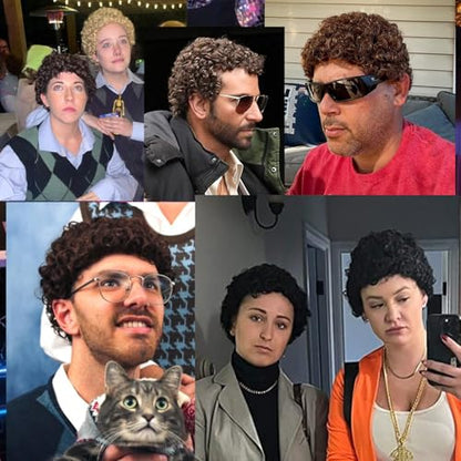 Adequate Mens Short Afro Curly Wig for Male，70s 80s Disco Guy Rocker wigs，Halloween Cosplay Fancy Wigs for Daily Party Costume (Brown) - color: Light Brown