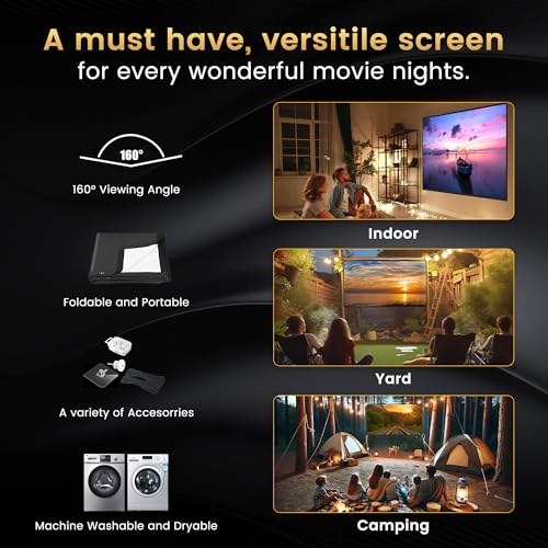 84 Inch Projector Screen with Black Backing, Foldable 16:9 | Black-backed polyester screen with straight edges; washable and wrinkle-resistant for home theaters and outdoor movie nights. - size: 84'' Diagnol