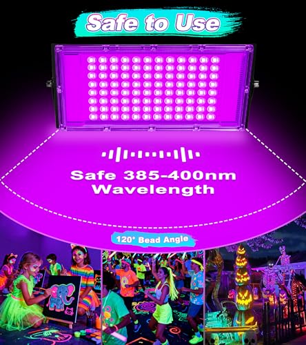 TigQiang 100W 2 Pack Black Light, Glow Party Supplies, Blacklight Halloween | IP66 Waterproof, Blacklights Flood Light for Neon Parties, Body Paint, Birthday, Fluorescent Poster, 6Ft Cord & Plug & Switch - size: 100W-2Pack