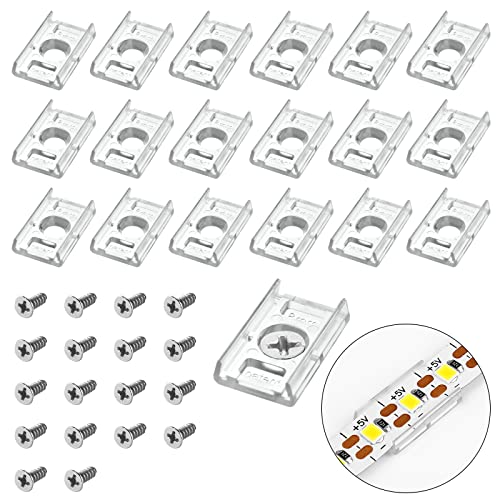 VIPMOON 100pcs Clear 8mm LED Strip Light Mounting Clips 8mm Width Holders and 100pcs Compatible Stainless Steel Phillips Screws Mounting Brackets for Waterproof or Non-Waterproof 3528 5050 5630 - size: 8mm