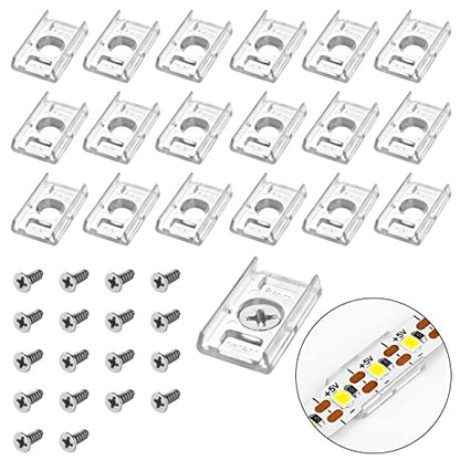 VIPMOON 100pcs Clear 8mm LED Strip Light Mounting Clips 8mm Width Holders and 100pcs Compatible Stainless Steel Phillips Screws Mounting Brackets for Waterproof or Non-Waterproof 3528 5050 5630 - size: 8mm