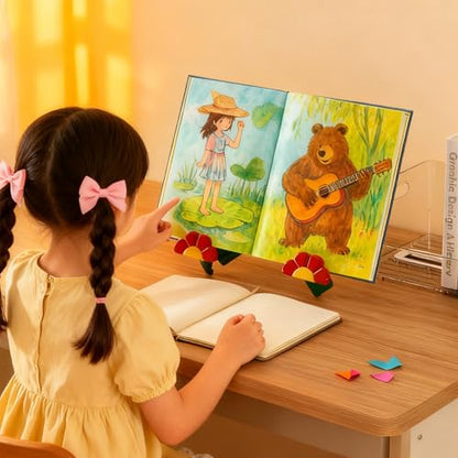 Portable Book Stand, Flower-Shaped Book Holder for Reading Hands Free, Foldable Adjustable Reading Stand for Cookbooks Textbooks Tablets, Lightweight Desktop Display Rack for Home Kitchen Office