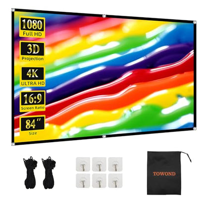 TOWOND Projector Screen 84 inch, Wrinkle-Free and Foldable Projection Screen 16:9 HD 4K Portable Movies Screen for Home Theater Outdoor Indoor Support Double Sided Projection
