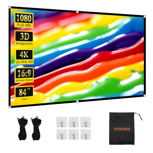 TOWOND Projector Screen 84 inch, Wrinkle-Free and Foldable Projection Screen 16:9 HD 4K Portable Movies Screen for Home Theater Outdoor Indoor Support Double Sided Projection