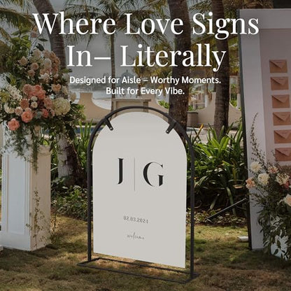 Arch Wedding Welcome Sign Stand with Holder - Elegant Metal Easel Display for Seating Chart, Reception Signs, Welcome Board - 30+ Customizable designs for Baby, Bridal Shower - Versatile Party Sign Holder - color: Black Arch V2