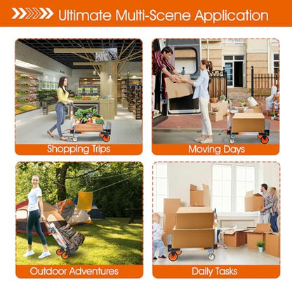 3 in 1 Folding Hand Truck Dolly Cart with Wheels Foldable Heavy Duty Moving Cart Aluminum Collapsible Hand Cart 600LBS Convertible Dolly for Moving Furniture Shopping Home Office Warehouse