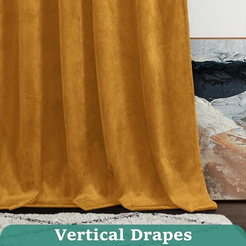 HOMEIDEAS Mustard Yellow Velvet Curtains, 52 x 84 Inches Long Thick and Luxury Room Darkening Thermal Insulated Pocket Back Tab Window Drapes for Living Room, Halloween - color: Mustard Yellow, size: 52"W x 84"L (Pack of 2)