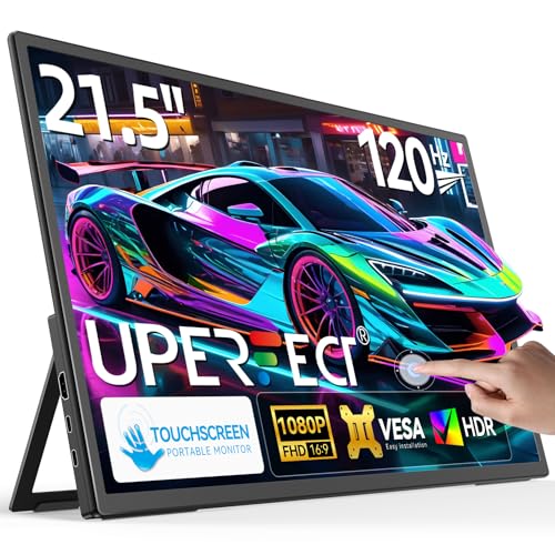 UPERFECT 21.5” 120HZ Touchscreen Portable Monitor w/Stand & VESA, Large Portable Gaming Monitor with HDMI Type C, External Display for Laptops, Steamdeck, MacBook, Phones, Mini PC - size: 21.5"