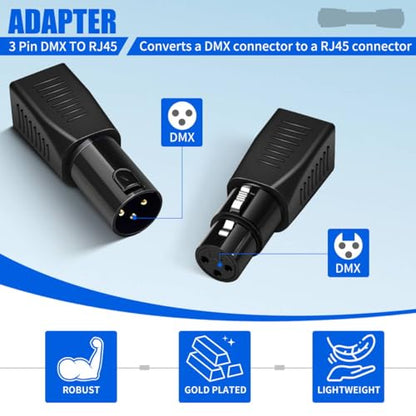 for 3 Pin XLR to RJ45 Adapter [New Version 2026] DMX 512 Converter DMX to RJ45 Adapter for DMX512 Connector DMX512 Cable Converter Ethernet to 3 Pin XLR DMX Female & Male Adapters Sets (1)