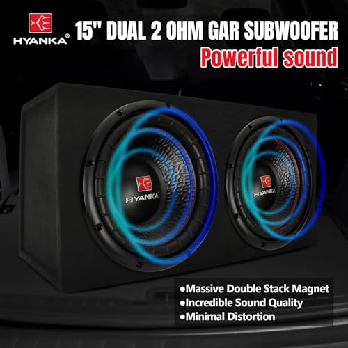 H YANKA BSC-15-2 15 Inch Subwoofer - 1300W MAX Power 15 Inch Paper Cone Subwoofer Car Audio, Black Iron Basket, 2.5“ Dual Voice Coil 2 Ohm Impedance 15 Sub for Cars - size: 15" Dual 2 Ohm