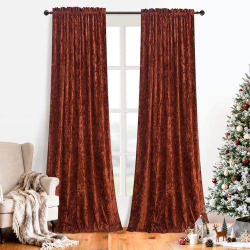 Luxury Crushed Rust Velvet Curtains 2 Panels Set - 84 inches Long Room Darkening Luxury Distressed Velvet Rod Pocket Window Drapes for Living Room Bedroom 52" W x 84" L - color: Rust, size: 52"W x 84"L (Pack of 2)