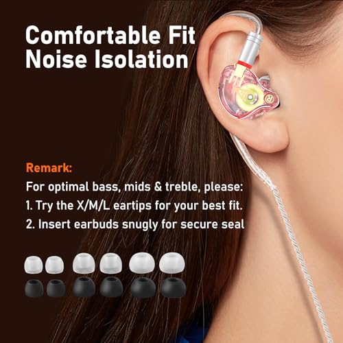 Audiovance Vibes 202M HiFi Wired Earbuds in-Ear Monitor Headphones with Mic - color: 4-Pink