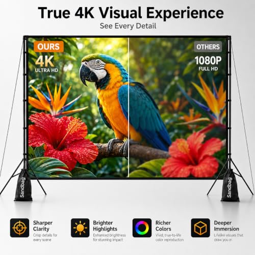 120 Inch Projector Screen with Stand for TOWOND Outdoor 4K Backyard Movies | Lightweight 19mm tripod, front/rear 16:9 screen and carry bag for backyard movie nights, camping and indoor use.