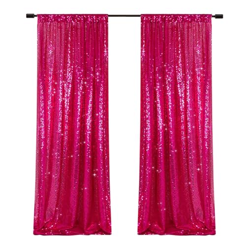 PartyDelight Hot Pink Sequin Backdrop Curtains 2x8ft 2 Panels - color: Hot Pink, size: 24"W x 96"L (Pack of 2)