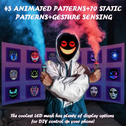 Depointer Life Led Mask with Gesture Sensing, Light up Mask toy for Adult | Bluetooth Ap Controlled, Rechargeable, Customizable Display Perfect for Halloween, Christmas, Birthday Gifts - style: Rechargeable