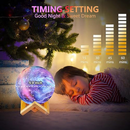 Moon Lamp Kids Night Light Galaxy Lamp - 16 Colors Moon Light with Wood Stand Remote & Touch Control USB Rechargeable Gift for Girls Lover Birthday - 5.9 inch - size: 5.9 inch