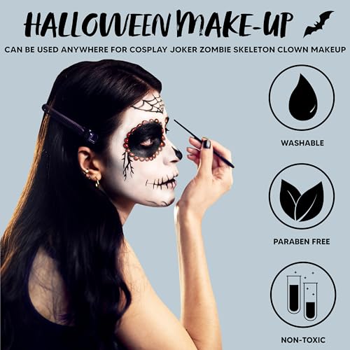 Spooktacular Creations Halloween Makeup Palette 3 Colors Face Body Paint for Adult SFX Zombie Skeleton Cosplay with Painting Brush Cosplay Party Dress Up (7 Oz, White Black Red ) - color: White，black，red