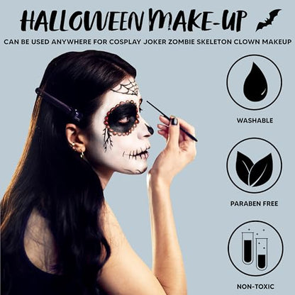 Spooktacular Creations Halloween Makeup Palette 3 Colors Face Body Paint for Adult SFX Zombie Skeleton Cosplay with Painting Brush Cosplay Party Dress Up (7 Oz, White Black Red ) - color: White，black，red