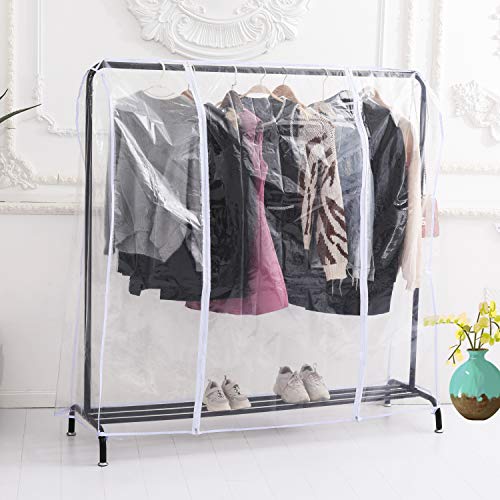 Ruibo Clear Garment Rack Cover Dustproof Clothes Rack Cover with 2 Durable Zipper/Clothing Waterproof Protector (L:71x20x60 inch) - size: L/71x20x60 inch