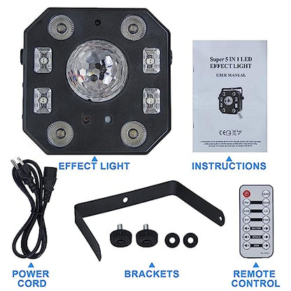 Stage DJ Party 5 in 1 Mixed Effect Lights with Magic Ball, LED Par Pattern Lights and Strobe/UV,Sound Activated Disco with Remote DMX Control, Great for Wedding/Church/Club/Party