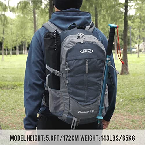 G4Free 35L Hiking Backpack for Women Men, Water Resistant Outdoor Sports | Nylon Water Resistant, 35L (19.7"*12.6"*8.7"), Camping, Climbing, Travel Daypack, Lightweight backpack with Rain Cover - color: Grey / Blue