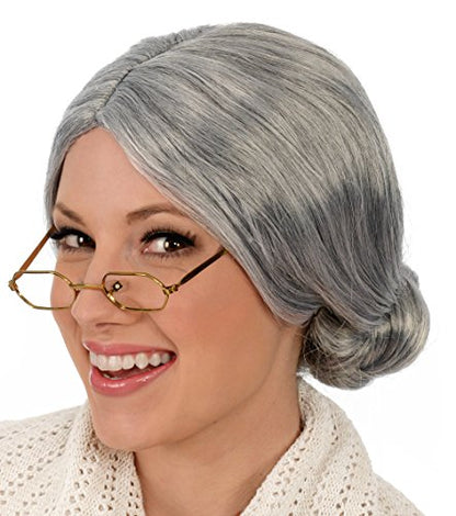 Kangaroo Grey Old Lady Wig with Bun for Adult Women - Old Lady Costume Wig Grandma & Mrs Claus Cosplay - Synthetic Elderly Hair Gray Wigs for Women for Halloween Party - Theater Dressup Accessory | Old Lady Costume Wig Grandma & Mrs Claus Cosplay - Synthe