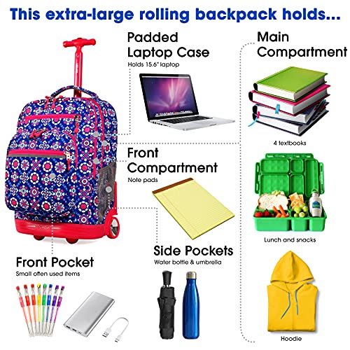 J World Sundance Laptop Rolling Backpack for Girls Boys. Roller Bookbag with Wheels, 20 Inch, Trinket - color: Trinket