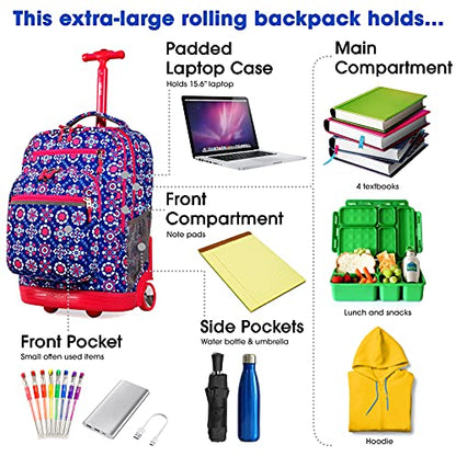 J World Sundance Laptop Rolling Backpack for Girls Boys. Roller Bookbag with Wheels, 20 Inch, Trinket - color: Trinket