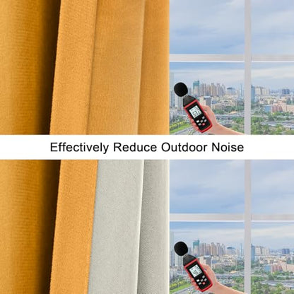 100% Full Blackout Velvet Curtains with Liner 52x96 Golden Yellow - color: Golden Yellow, size: 52"W x 96"L (Pack of 2)