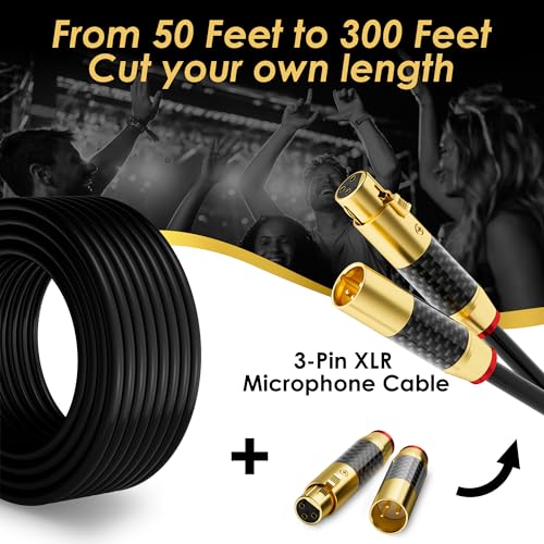 Bulk XLR Microphone Cable 200 Feet, Raw DIY Mic Spool Wire, 21 Gauge Audio Cable, OFC, 21AWG Tinned Copper 2-Conductor, Heavy-Duty, Spiral Copper Braided Shielding, Compatible with 3-Pin XLR Connector - size: 200 feet