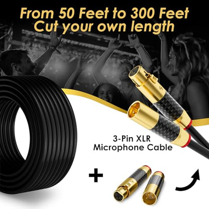 Bulk XLR Microphone Cable 200 Feet, Raw DIY Mic Spool Wire, 21 Gauge Audio Cable, OFC, 21AWG Tinned Copper 2-Conductor, Heavy-Duty, Spiral Copper Braided Shielding, Compatible with 3-Pin XLR Connector - size: 200 feet