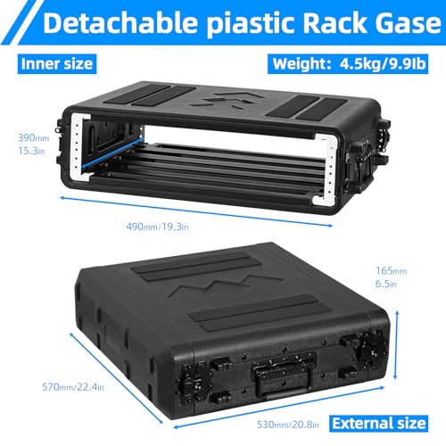 2U Rack Case Shallow 17" Depth, 19" Rackmount Flight Cases Easy Installation Portable Carry Watertight Dust Proof 2 Space Shockproof Mount Racks with Microphone Compartments Space Saving - size: 2U Rack Case 17" Deep