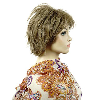 Lydell Short Layered Shaggy Full Synthetic Wig in Light Golden Brown with Wavy Curly Style - color: 14 Light Golden Brown