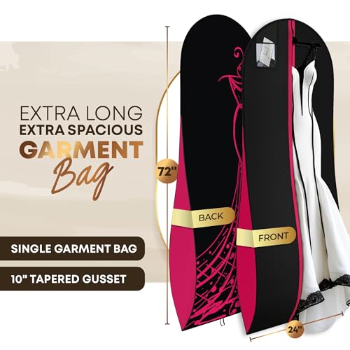 Your Bags Women’s Dress and Gown Garment Bag -72”x24” and 10” Tapered Gusset Prom Bags (Pink & Black Dress Print) - color: Pink & Black Dress Print