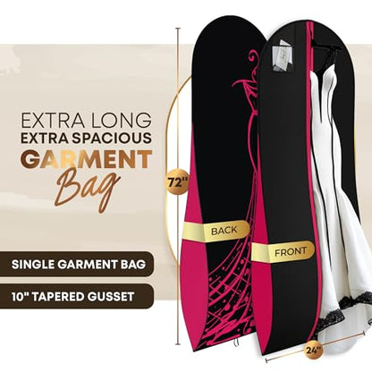 Your Bags Women’s Dress and Gown Garment Bag -72”x24” and 10” Tapered Gusset Prom Bags (Pink & Black Dress Print) - color: Pink & Black Dress Print