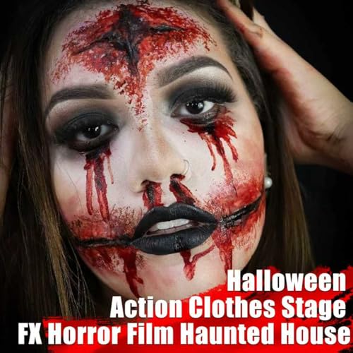 SFX Makeup Kit Scars Wax, Fake Blood Spray, Professional Scar Wax&Blood Effects Set with Coagulated Blood Gel&Spray, Metal Spatula, Sealer & Black Sponge for Realistic Halloween Zombie, Vampire Wound - color: SFX Makeup Kit 6PCS