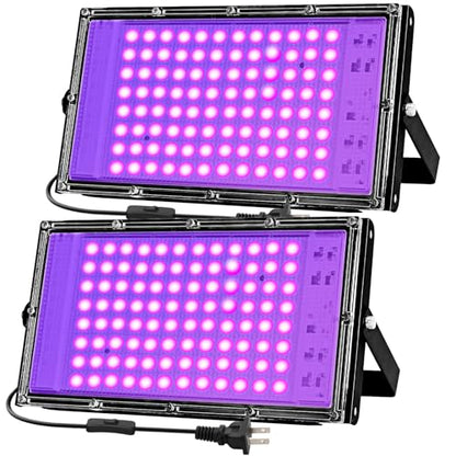 iCreating 100W Black Lights for Glow Party - Indoor Large High Power Black Light Flood Light 395nm UV Blacklight Floodlight Purple Blacklight Spotlight Fluorescent UV Lights for Halloween (2 Pack)