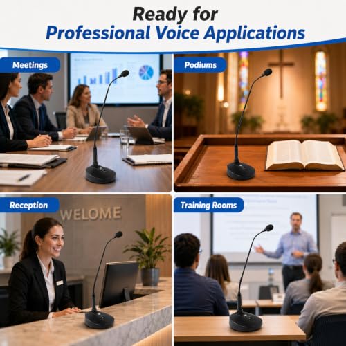 LyxPro XBM-8 XLR Gooseneck Microphone Desktop Base with On Off Switch | Designed to hold compatible podium-style microphones securely on flat surfaces for speaking, meetings and announcements