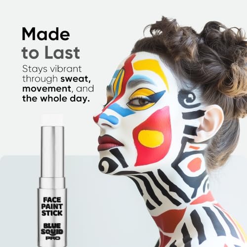 Blue Squid PRO White Face Paint Stick - Waterproof Body Paint for Adults & Kids Eye Black Baseball, Softball - Vegan Hypoallergenic Twist-Up Non-Toxic Makeup Stick for Cosplay, Sports & SFX (White) - color: White