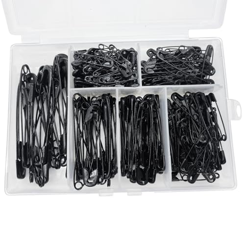 250 Pieces 6 Different Sizes Safety Pins Large and Small Safety Pins Durable, Rust-Resistant for Art Craft Sewing Jewelry Making Home Office Supplies (Black) - color: Black
