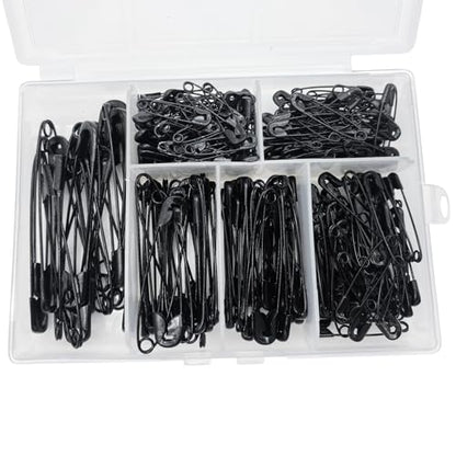 250 Pieces 6 Different Sizes Safety Pins Large and Small Safety Pins Durable, Rust-Resistant for Art Craft Sewing Jewelry Making Home Office Supplies (Black) - color: Black