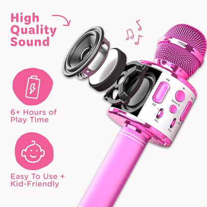 Move2Play, Kids Karaoke Microphone | Includes Pre-Loaded Songs & Bluetooth | Kids Birthday Party Gift | Toy for All Ages 2, 3, 4, 5, 6+ Year Old Girls, Boys & Toddlers - color: All Pink