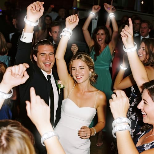 24 Pcs LED Glow Bracelets Sound Activated Bracelet Glow Bracelets with Flashing LED Strobe for Wedding,Carnival,Concerts , Night Events, Rave, Game Prizes, Birthday Party Favor (white) - color: White