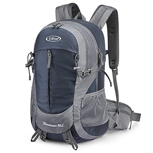 G4Free 35L Hiking Backpack for Women Men, Water Resistant Outdoor Sports | Nylon Water Resistant, 35L (19.7"*12.6"*8.7"), Camping, Climbing, Travel Daypack, Lightweight backpack with Rain Cover - color: Grey / Blue