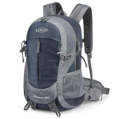 G4Free 35L Hiking Backpack for Women Men, Water Resistant Outdoor Sports | Nylon Water Resistant, 35L (19.7"*12.6"*8.7"), Camping, Climbing, Travel Daypack, Lightweight backpack with Rain Cover - color: Grey / Blue