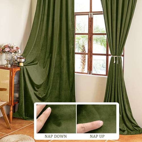 YOFUN 84 inches 2 Panels, Hunter Green Blackout Luxury Velvet Curtains Thermal Insulated Heat Block Soundproof Window Panels Soft Drapes for Bedroom Living Room, Rod Pocket & Back Tab, W52 x L84 - color: Hunter Green, size: 52"W x 84"L (Pack of 2)