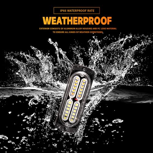 8-pcs Sync Feature LED Emergency Strobe Lights Ultra Slim Grille Surface Mount Flashing Warning Hazard Light Bar w/Controller for Construction, Trucks, Vehicles, Car (R/W) - color: R/W, size: 8×4.5in