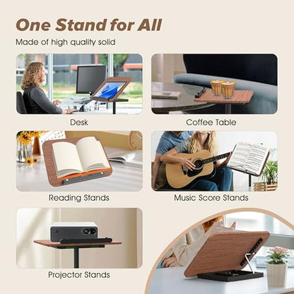 2 in 1 Adjustable Music Stand for Sheet Music, Dual Use Desktop and Floor, Book Stand with Tray & Elastic Page Clips for Music Sheet, Recipe, Tablet, Laptop Height Adjustable 23.5-52 in (Walnut)