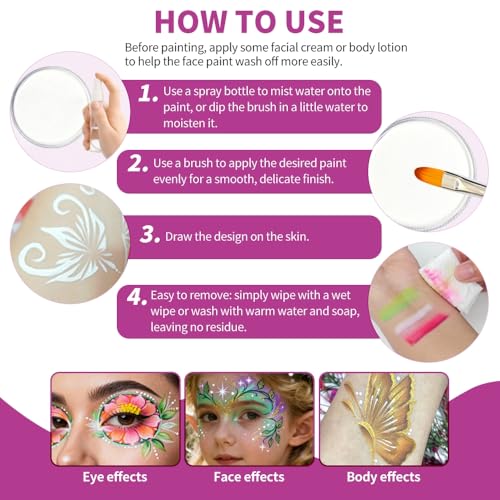 White Face Paint 30g (1oz) Non-Toxic, Water Activated Face Painting Kit for Kids Adults, SFX Makeup Facepaint Palette for Halloween vampire, Christmas , Cosplay, Theater Party, Joker Costume - color: White