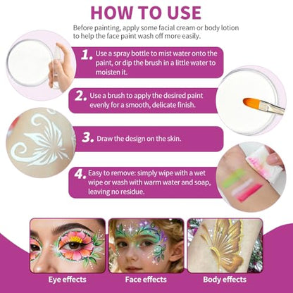 White Face Paint 30g (1oz) Non-Toxic, Water Activated Face Painting Kit for Kids Adults, SFX Makeup Facepaint Palette for Halloween vampire, Christmas , Cosplay, Theater Party, Joker Costume - color: White